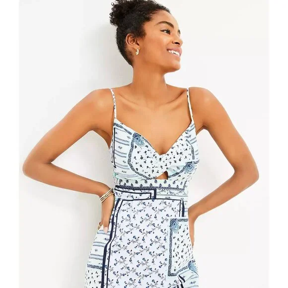 Ann Taylor LOFT Patchwork Twist Cutout Cami Dress 12 - Picture 2 of 3
